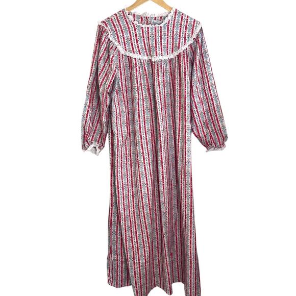 Lanz of Salzburg Classic Flannel Tyrolean Nightgown Womens Large Red White Long - Picture 1 of 9